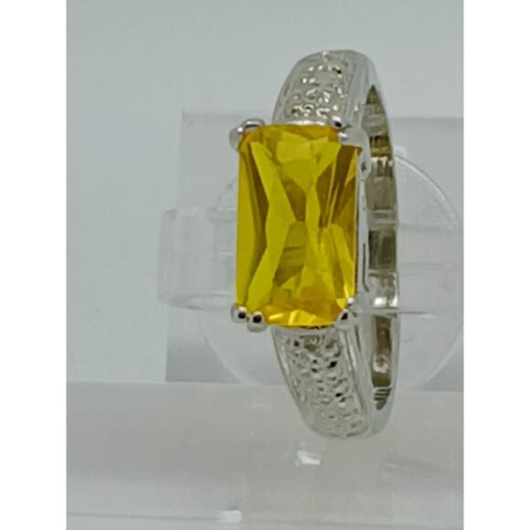 3CT Vintage Gold Plated Canary Yellow Radiant Sim Diamond CZ Engagement Ring 10 - Picture 9 of 10